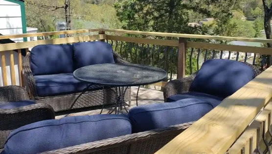 patio at king size bed in each room